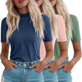 Ficerd 3 Pack Women's 1/2 Sleeve Mock Turtleneck Shirts - Versatile