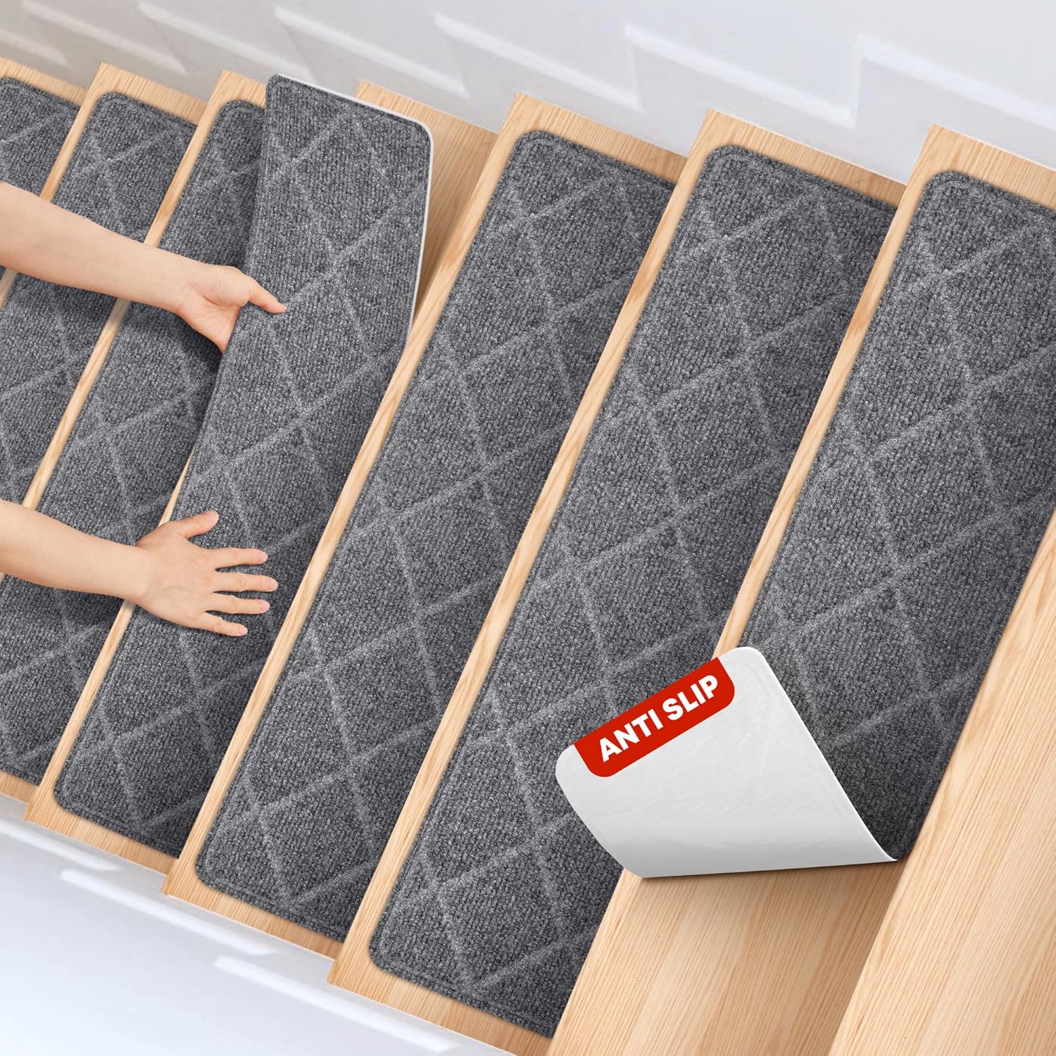 Non-Slip Carpet Stair Treads for Safety with Reusable Adhesive