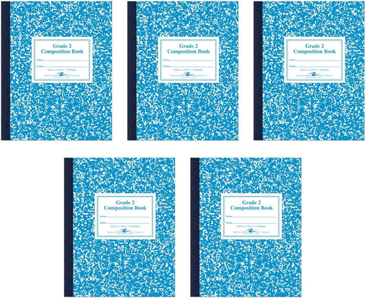 Grade 2 Blue Marble Composition Book Set x5 - 50 Sheets, 9.75 x 7.75 - ROARING SPRING 77931
