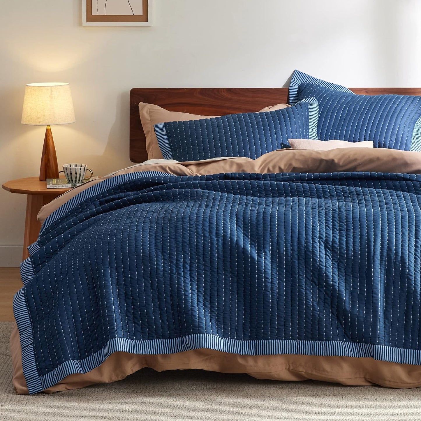 Bedsure Navy Quilts Twin Size - Lightweight Corduroy Bedspread