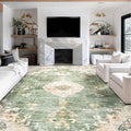 9x12 Area Rug Green Boho Washable Low-Pile Rug - Soft, Non-Slip