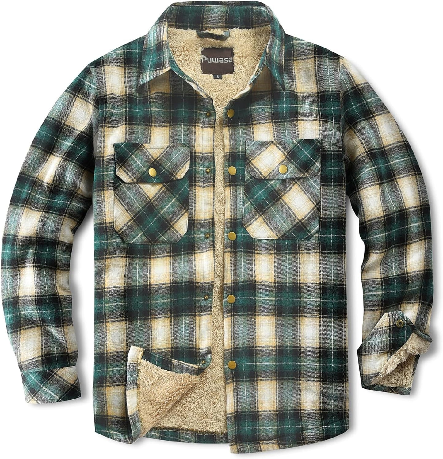 Men's Sherpa Lined Cotton Flannel Shirt Jacket for Winter Wear