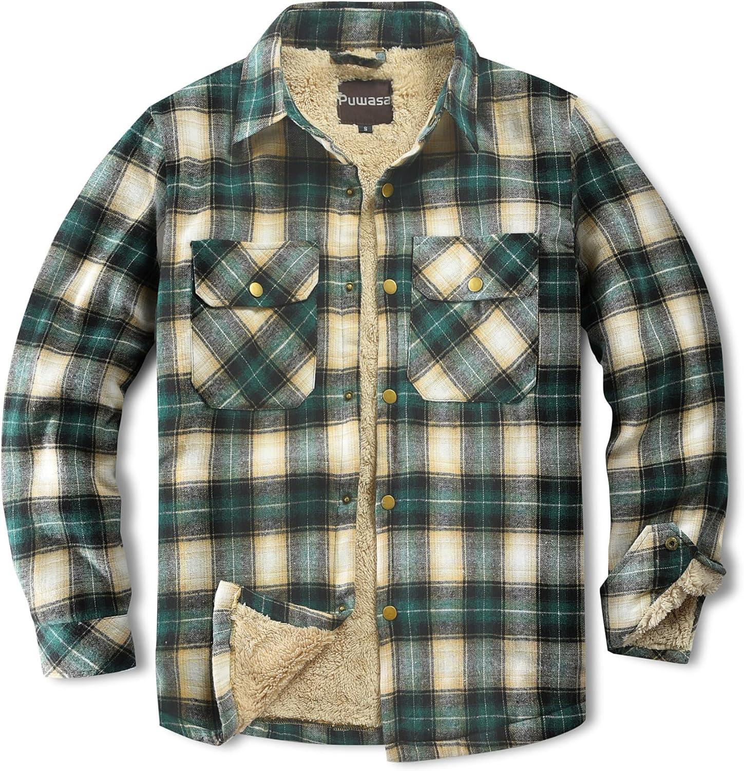 Men's Sherpa Lined Cotton Flannel Shirt Jacket for Winter Wear