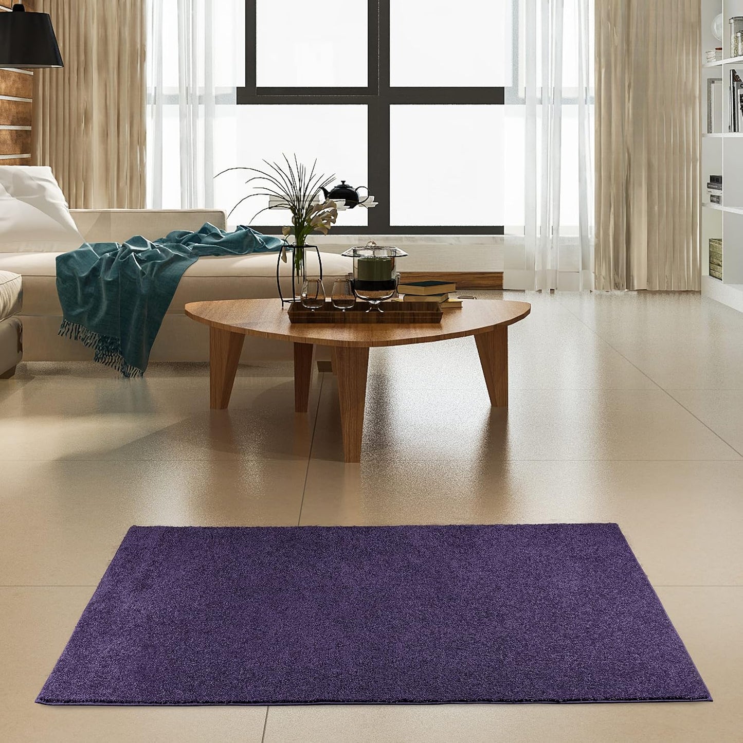 Ambiant Pet Friendly Solid Color Area Rug in Purple - 2ft x 6ft