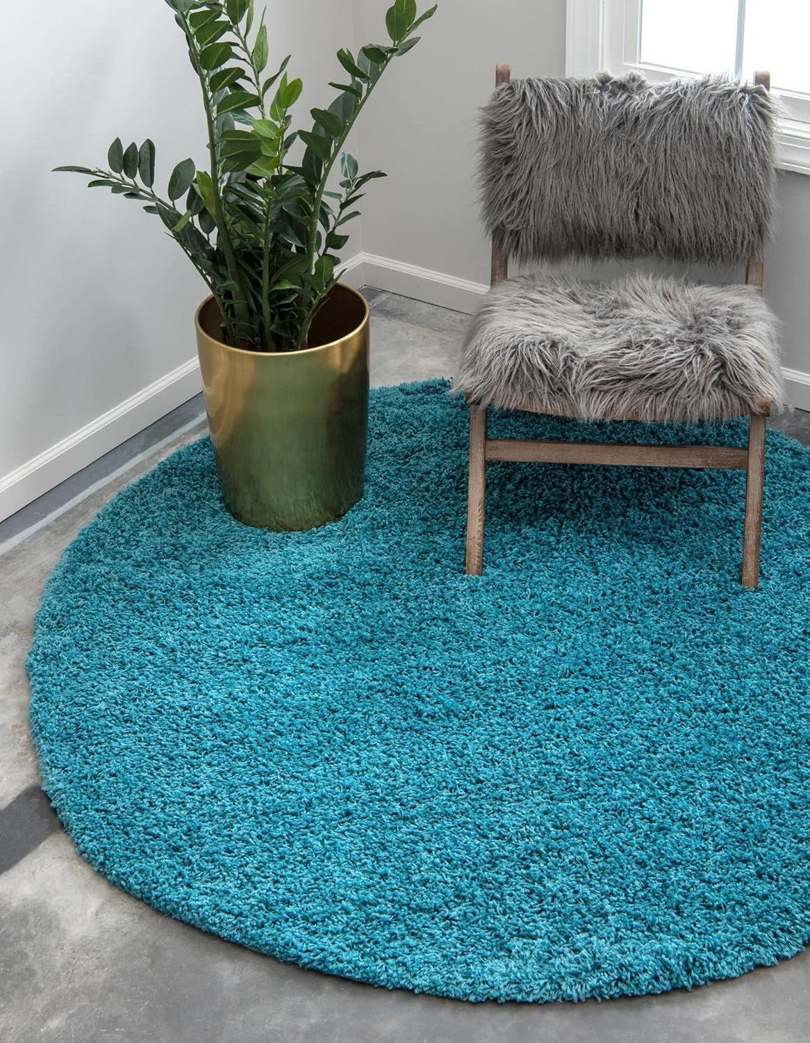 Unique Loom Solid Shag Collection Area Rug in Deep Aqua Blue
