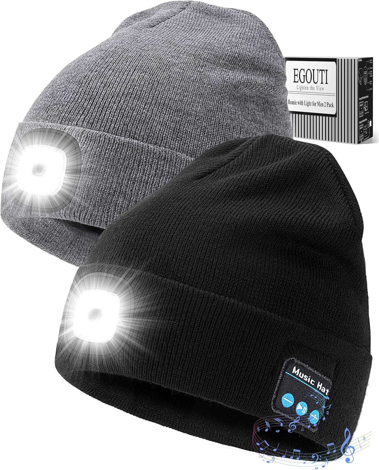 Bluetooth Beanie Hat with Light for Men 2 Pack - Perfect Gift
