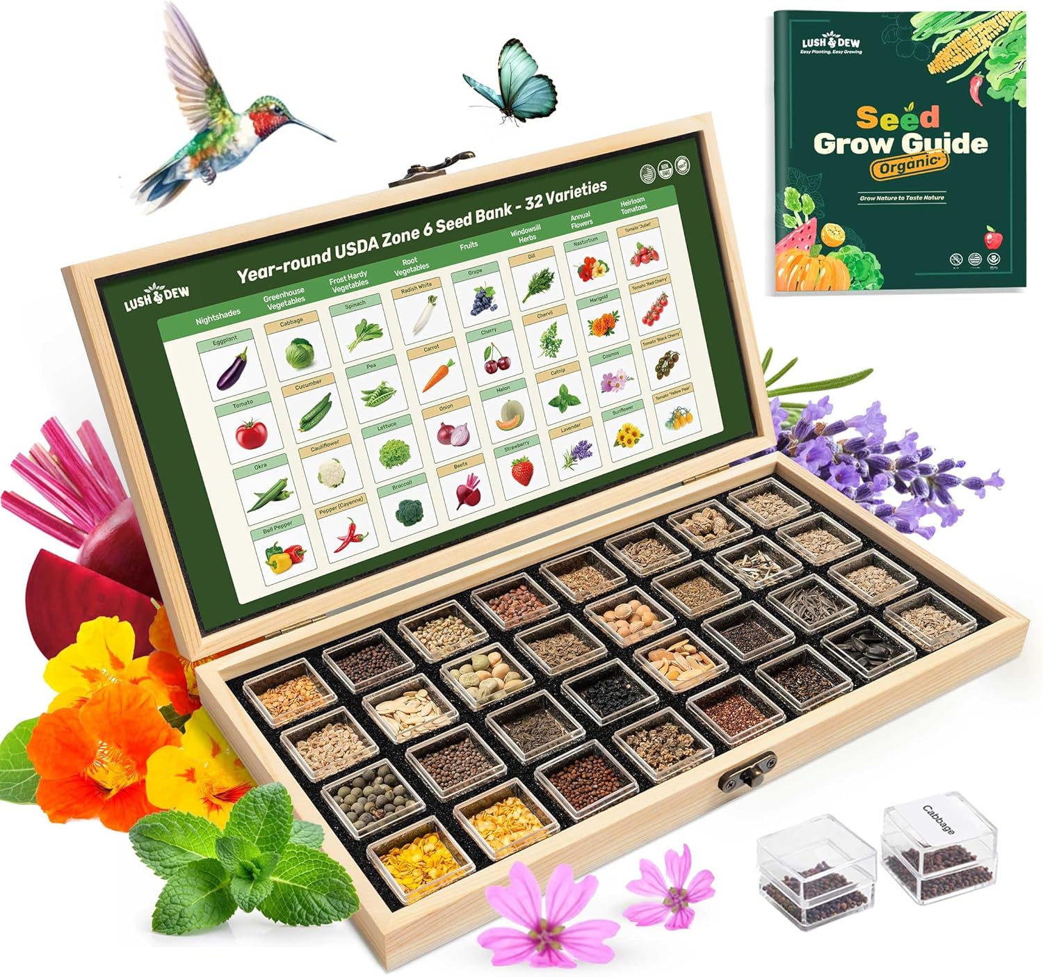 Lush&Dew Year-Round Seed Bank with 32 Non-GMO Heirloom Varieties