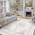 Washable Rug 6x9 Area Rug Light Gray Vintage Boho Medallion - Low Pile