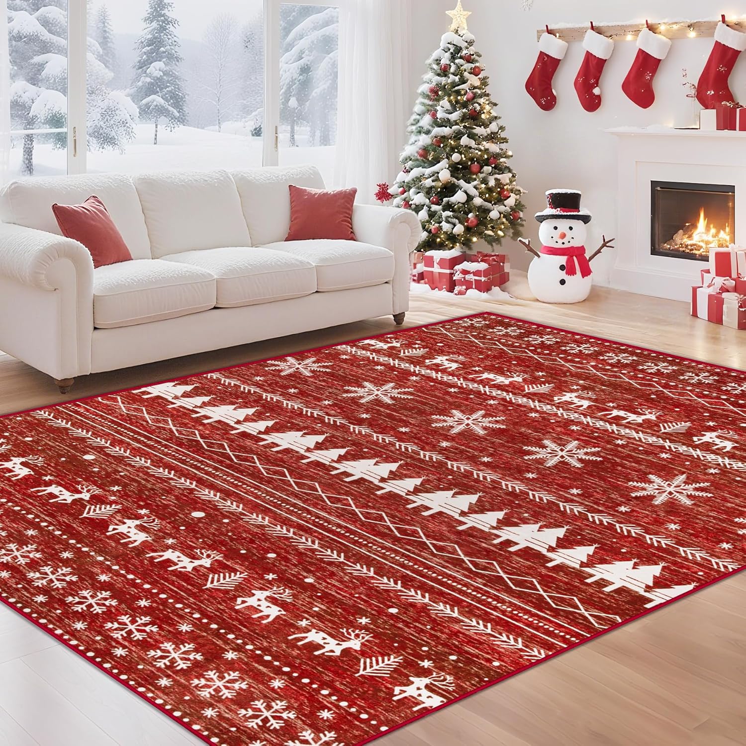 Christmas 6x9 Area Rugs: Washable Moroccan Geometric Design