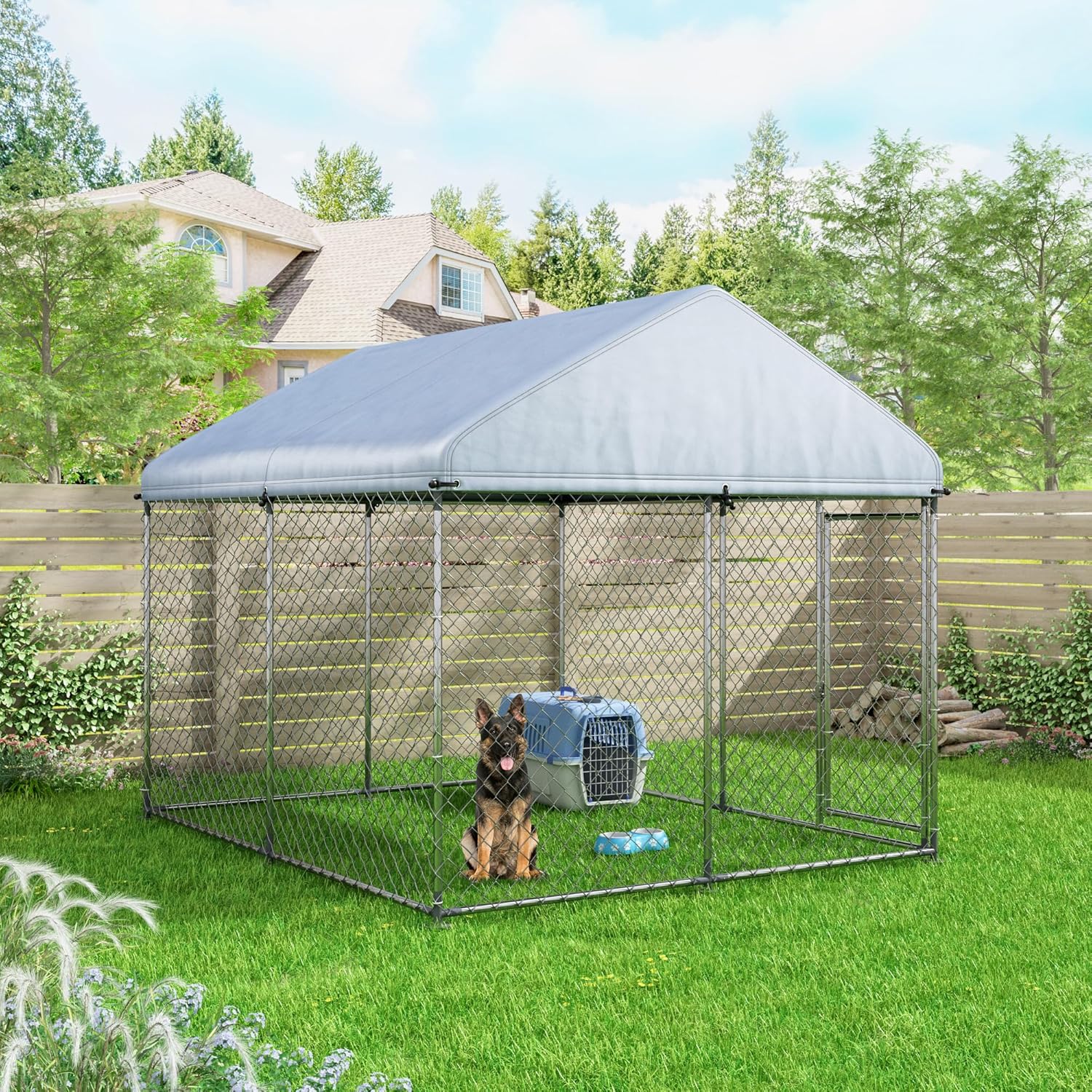 Large Outdoor Dog Kennel with Safety Locks and Waterproof Cover