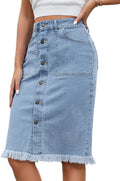 Luvamia Women's Casual Mid Rise Button Down Denim Jean Skirt