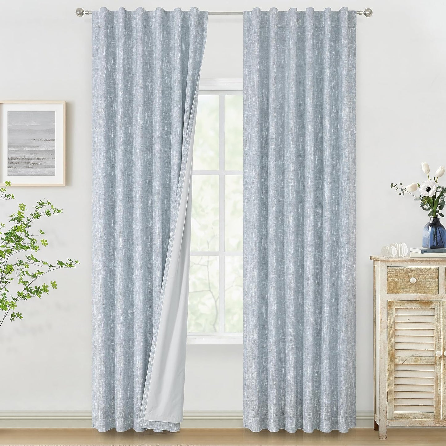 Vision Home Chambray Blue Full Blackout Curtains - Ultimate Darkness in Style!
