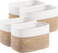 Woven Storage Baskets 4 Pack - Cotton Rope & Water Hyacinth Organizers