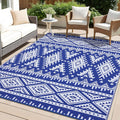 Outdoor Rug 9x18 ft Reversible Waterproof Patio Rug - Boho Blue