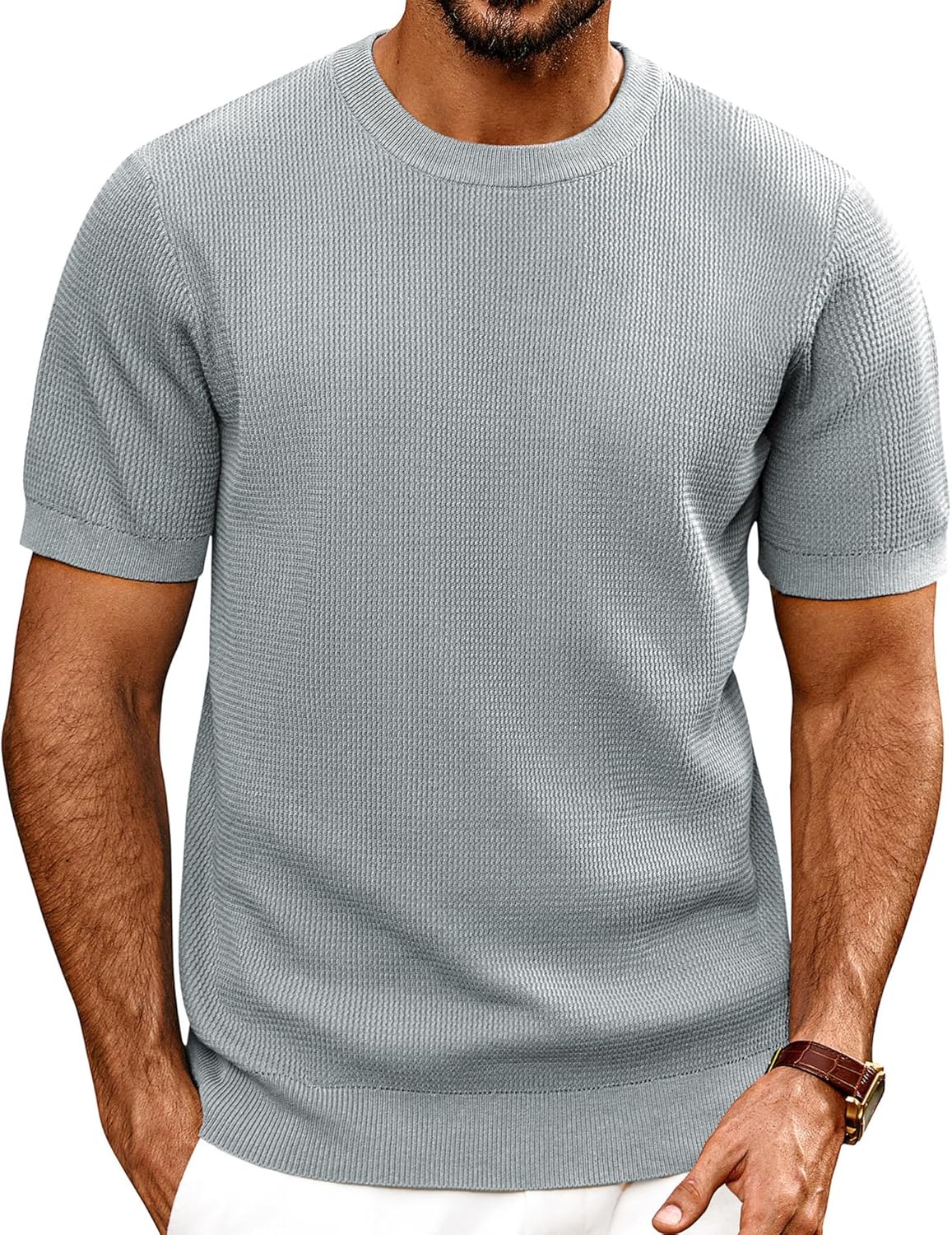 Stylish Knit Short Sleeve Crewneck T-Shirt for Men