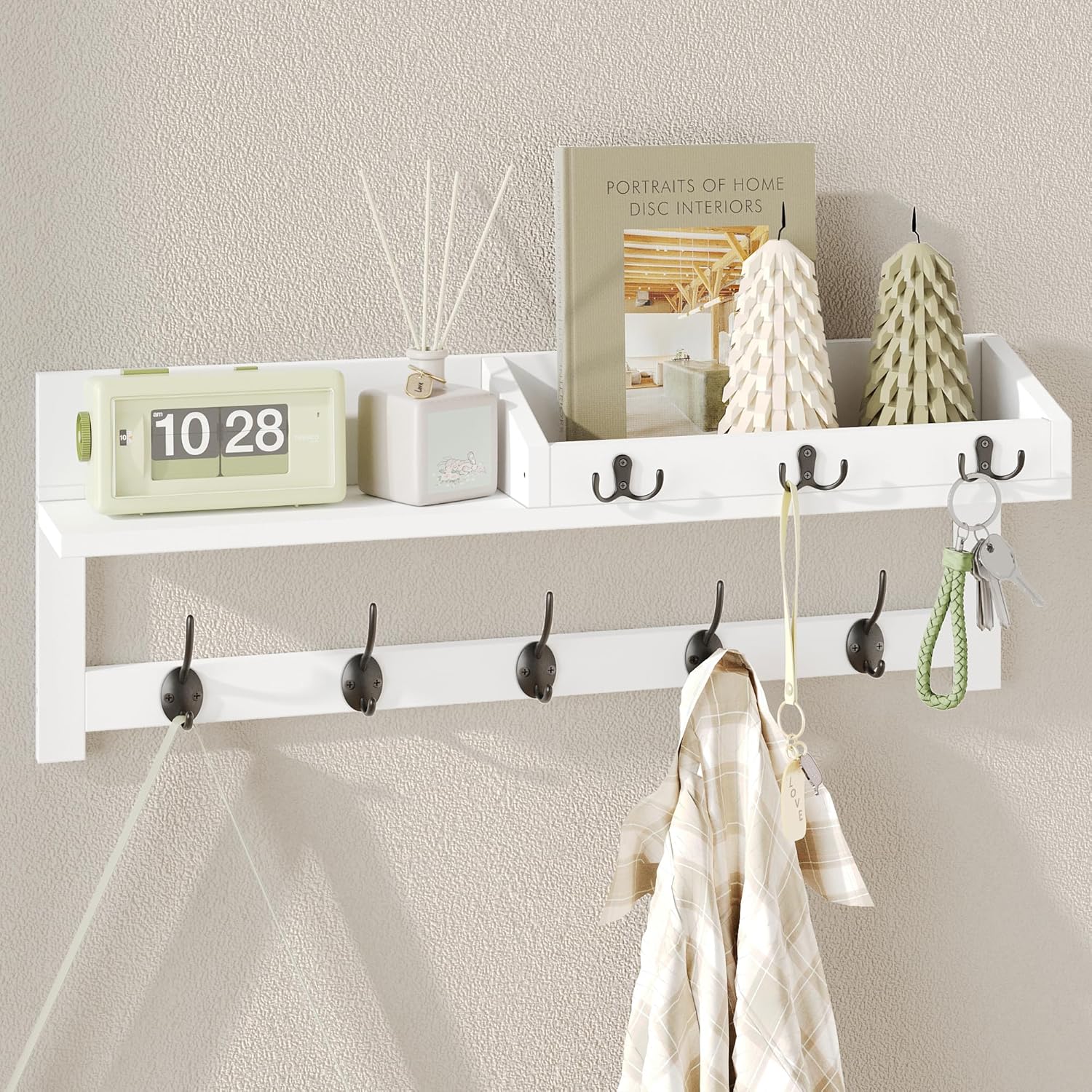 26.57-Inch Wall Hanging Shelf With Coat Hooks for Entryway