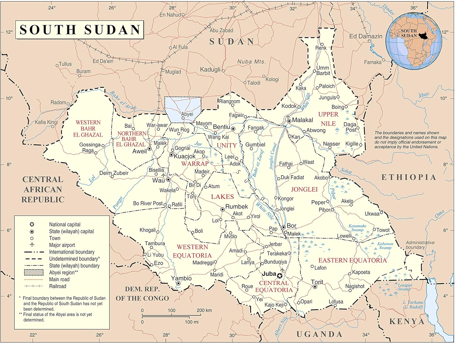 South Sudan Map: Detailed Laminated Poster