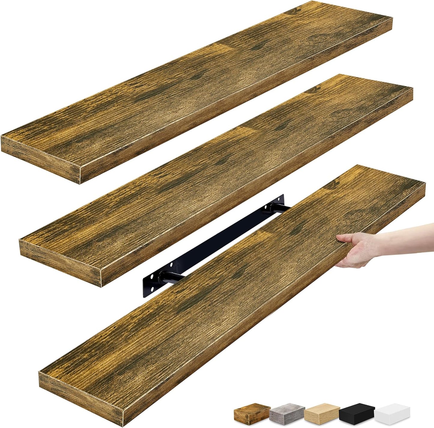 Sorbus Floating Shelves for Wall - 35 Inch Rustic Brown Decor