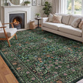Large Dark Green Washable Rug for Living Room and Bedroom