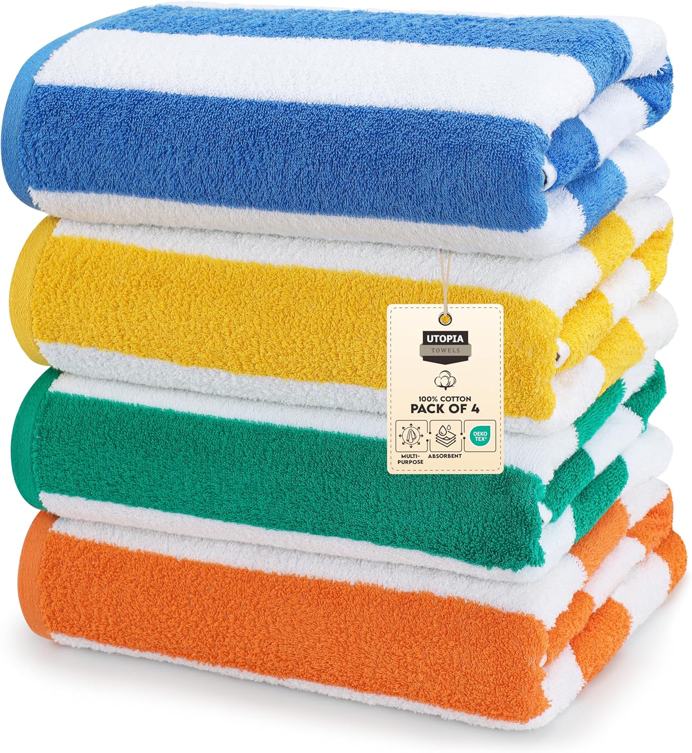 Oversized Cabana Stripe Beach Towels Set of 4, 30 by 60 in