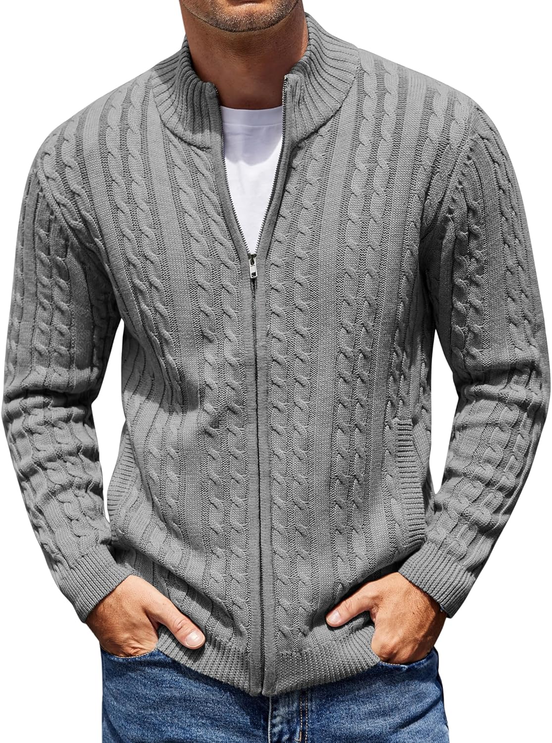 COOFANDY Men's Full Zip Cardigan Sweater for Stylish Comfort