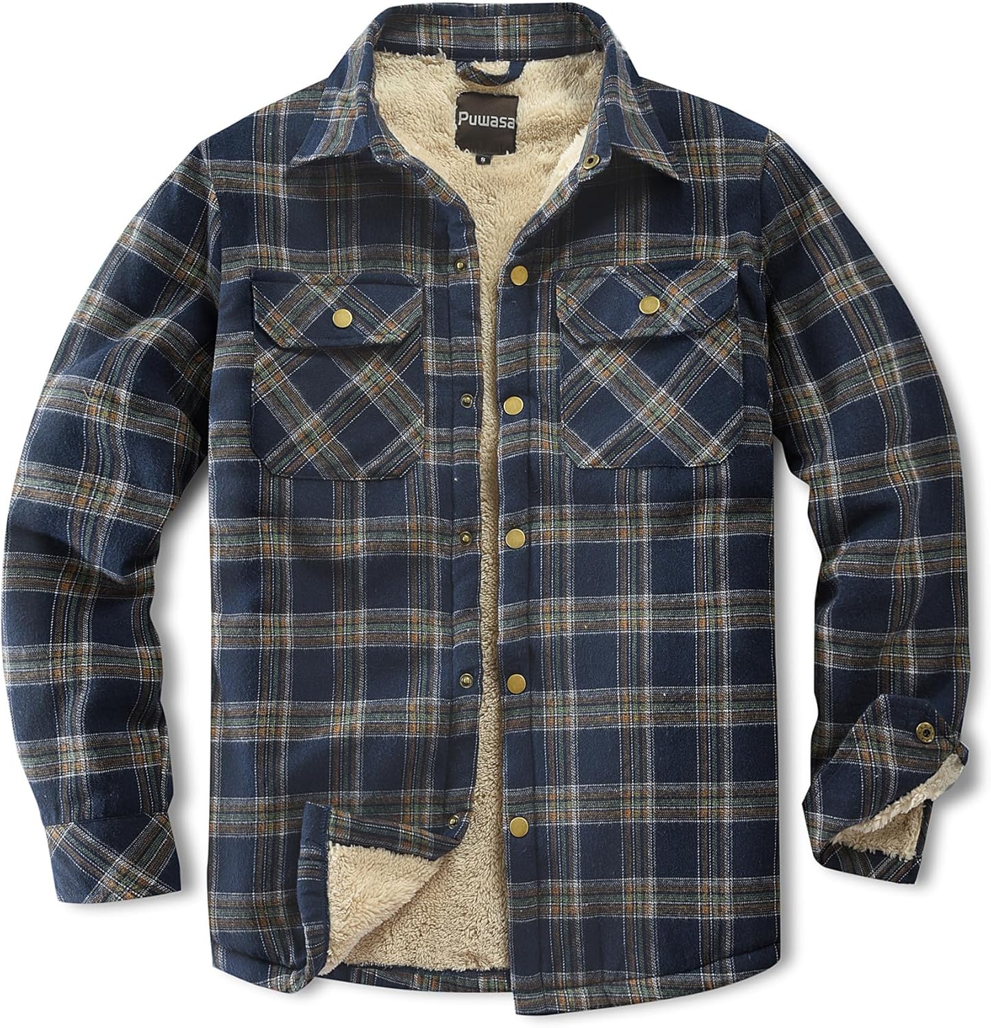Men's Sherpa Lined Cotton Flannel Shirt Jacket for Winter Wear