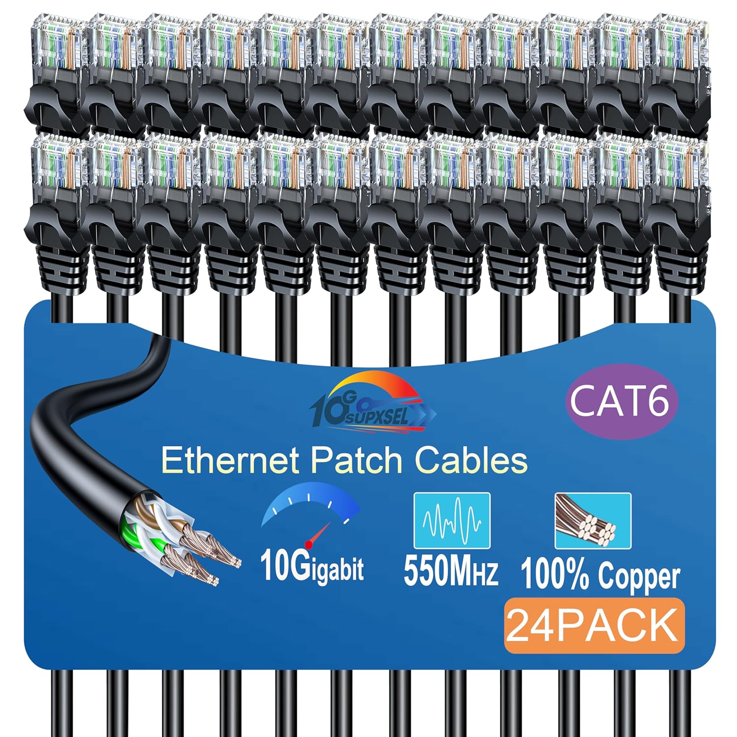 High-Speed 10Gbps Cat6 Ethernet Cable 24Pack