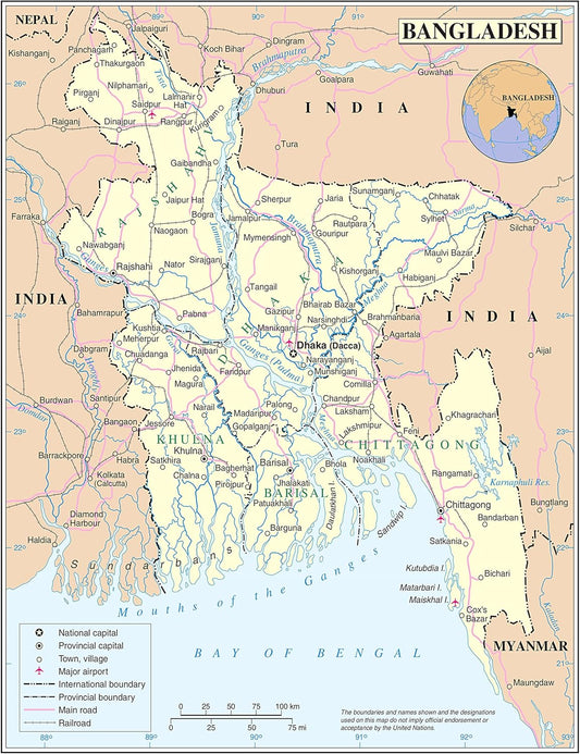 Large Detailed Bangladesh Map Poster - Roads, Railroads, Cities