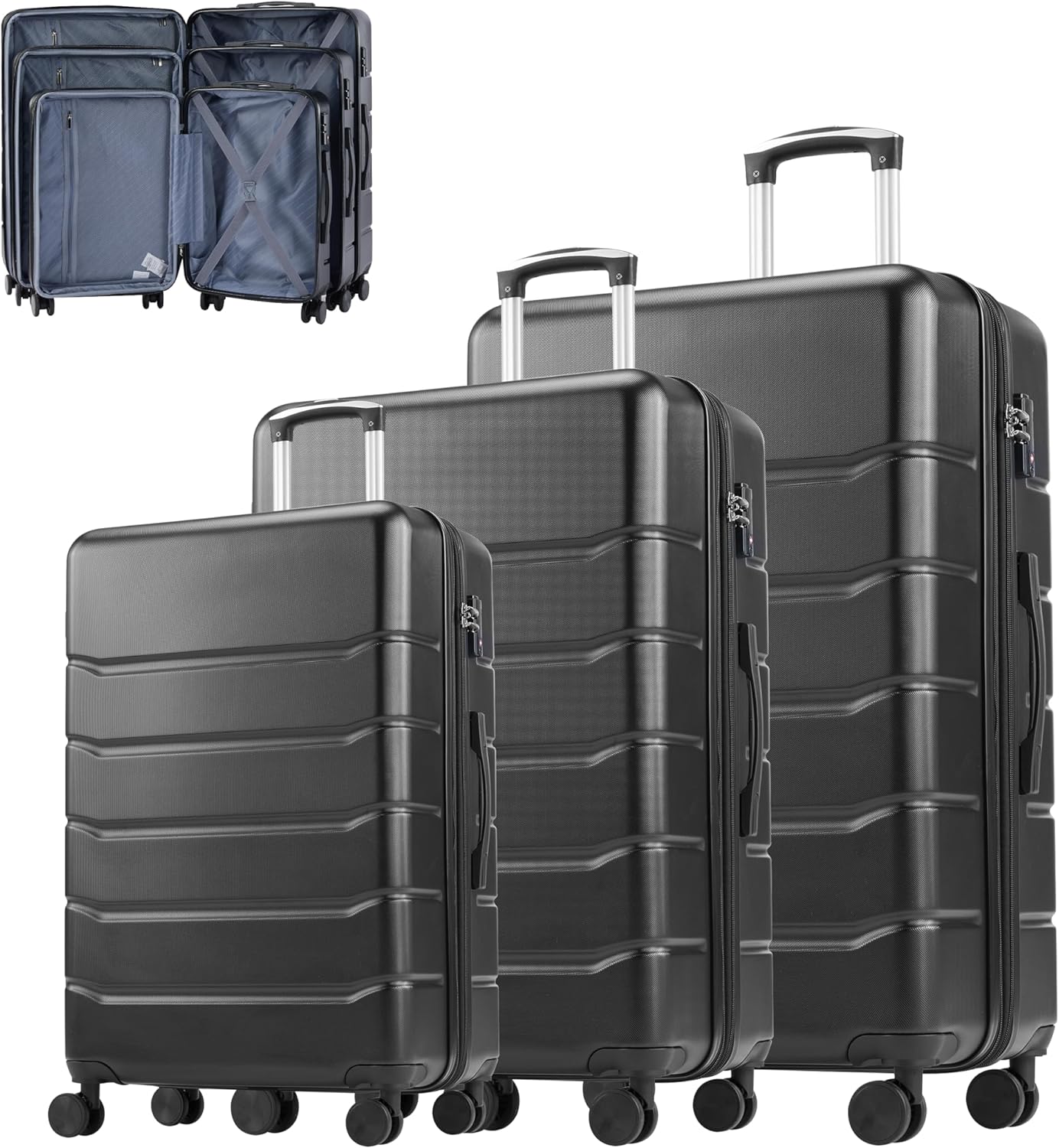 Simple Deluxe 3-Piece Luggage Set with Spinner Wheels & TSA Lock