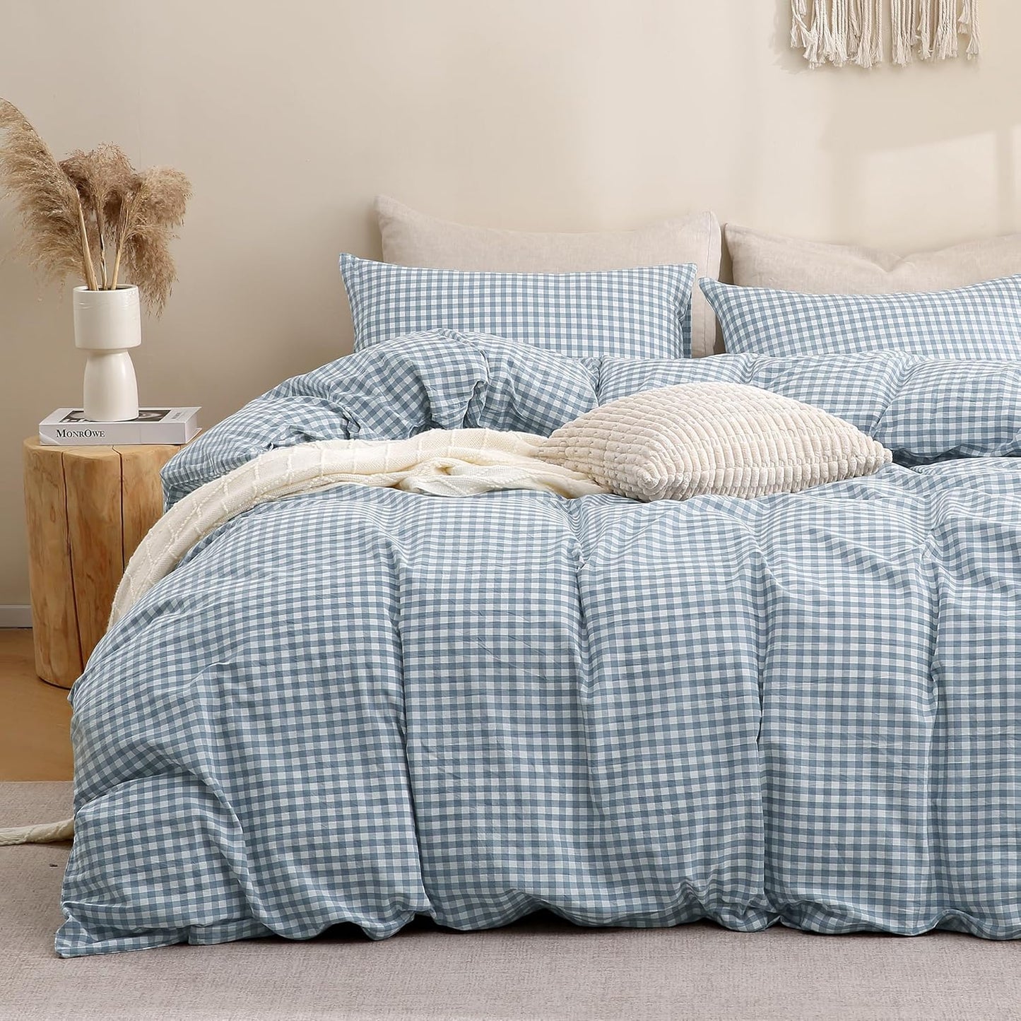 TOCOMOA Blue Gingham Duvet Cover Set for Vintage Charm
