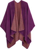 Color Block Shawl Wrap Open Front Poncho - Cozy Fall Layer