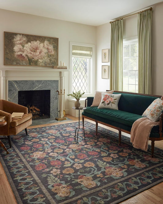 Rosa Collection Black Area Rug by Rifle Paper Co. - 7ft 6in x 9ft6