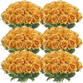 Jexine 50 Pcs Gold Artificial Rose Stems - Realistic Silk Look