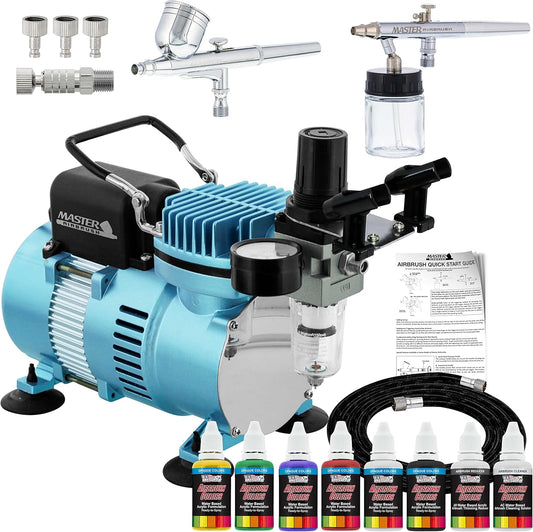 Professional Dual Airbrush Kit with 6 Colors Paint Set