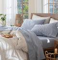 MooMee Bedding Sheet Set King - Washed Cotton Linen Feel, Breathable