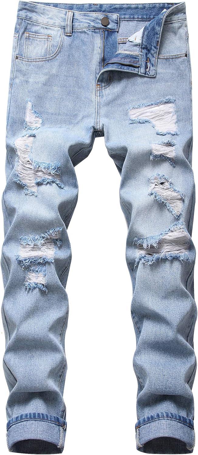 QIMYUM Mens Ripped Jeans for Comfort and Style in Denim