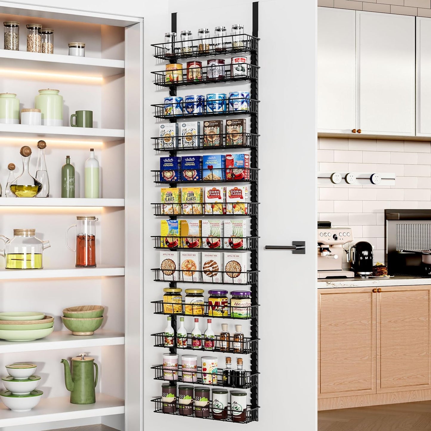 Churboro Over the Door Pantry Organizer Rack with 12 Baskets