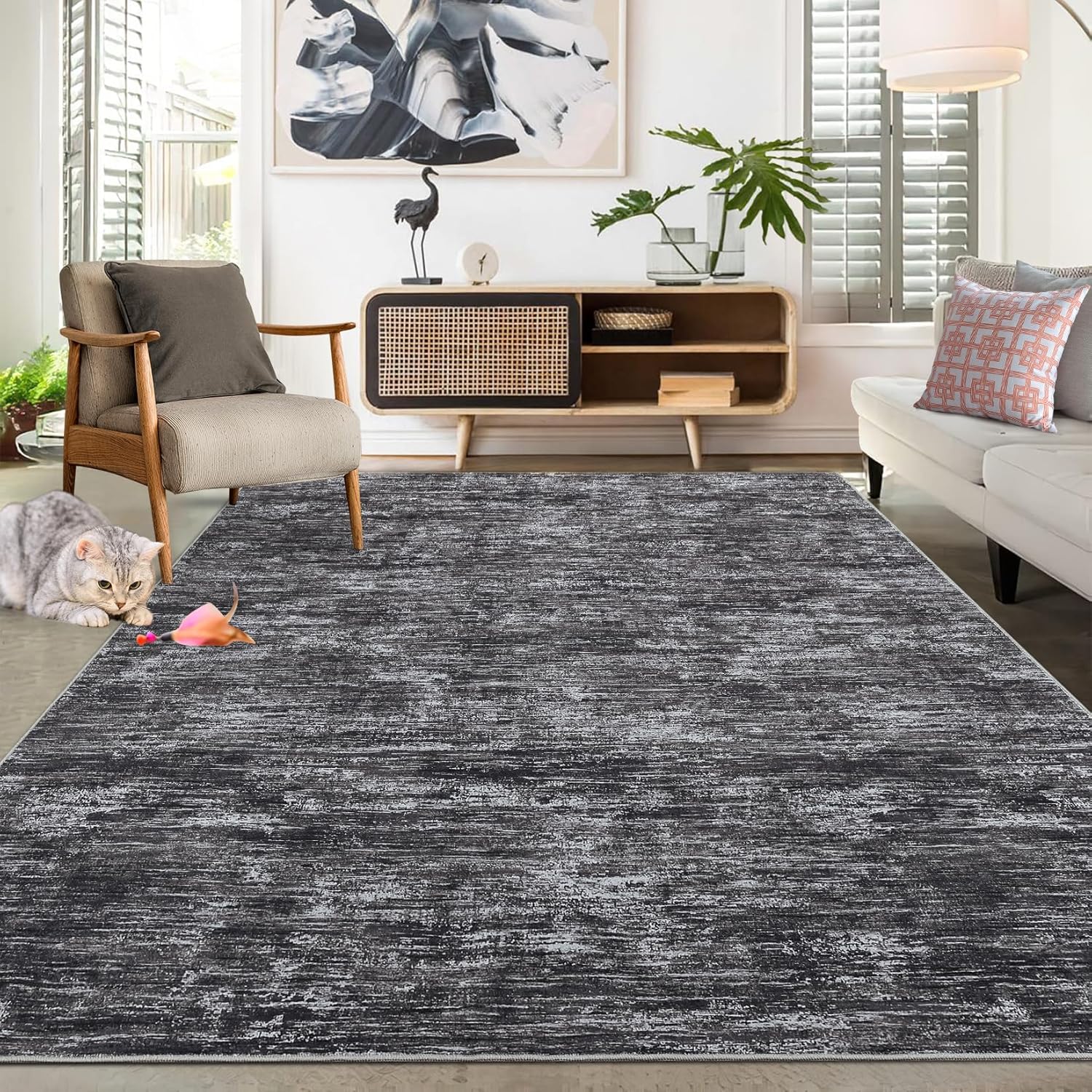 Washable Rug 10x13 for Living Room Modern Abstract Design