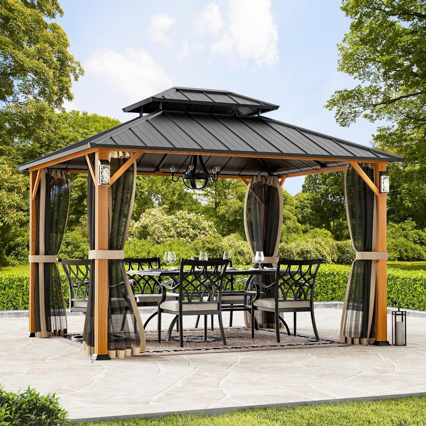 Modern Shade Horizon Hardtop Gazebo 10ft x 12ft with LED Lights