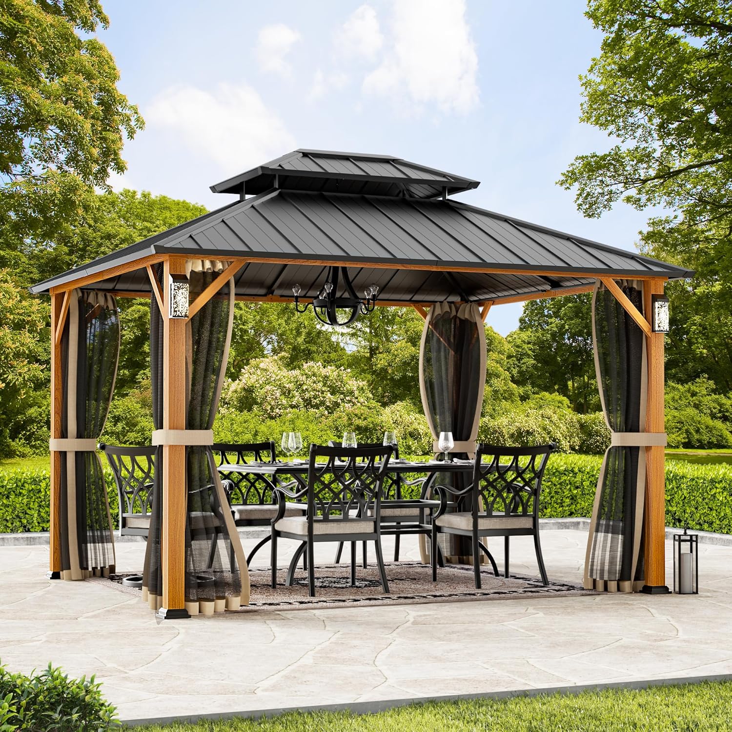Modern Shade Horizon Hardtop Gazebo 10ft x 12ft with LED Lights