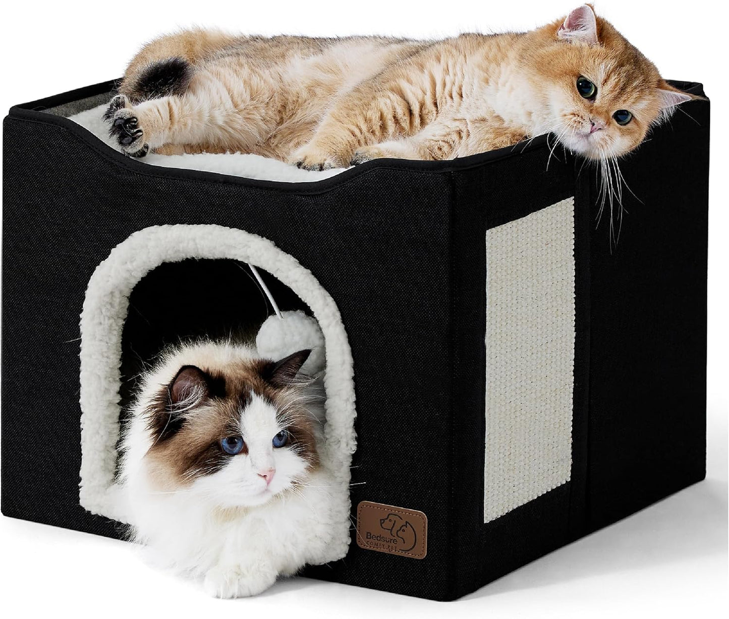 Large Cat Cave for Indoor Cats - Cozy Hideaway with Scratch Pad