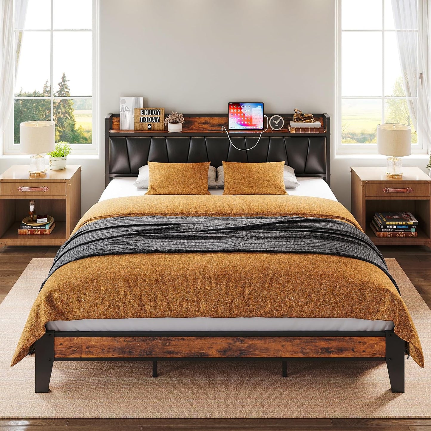 LIKIMIO California King Bed Frame with Storage and Charging Station