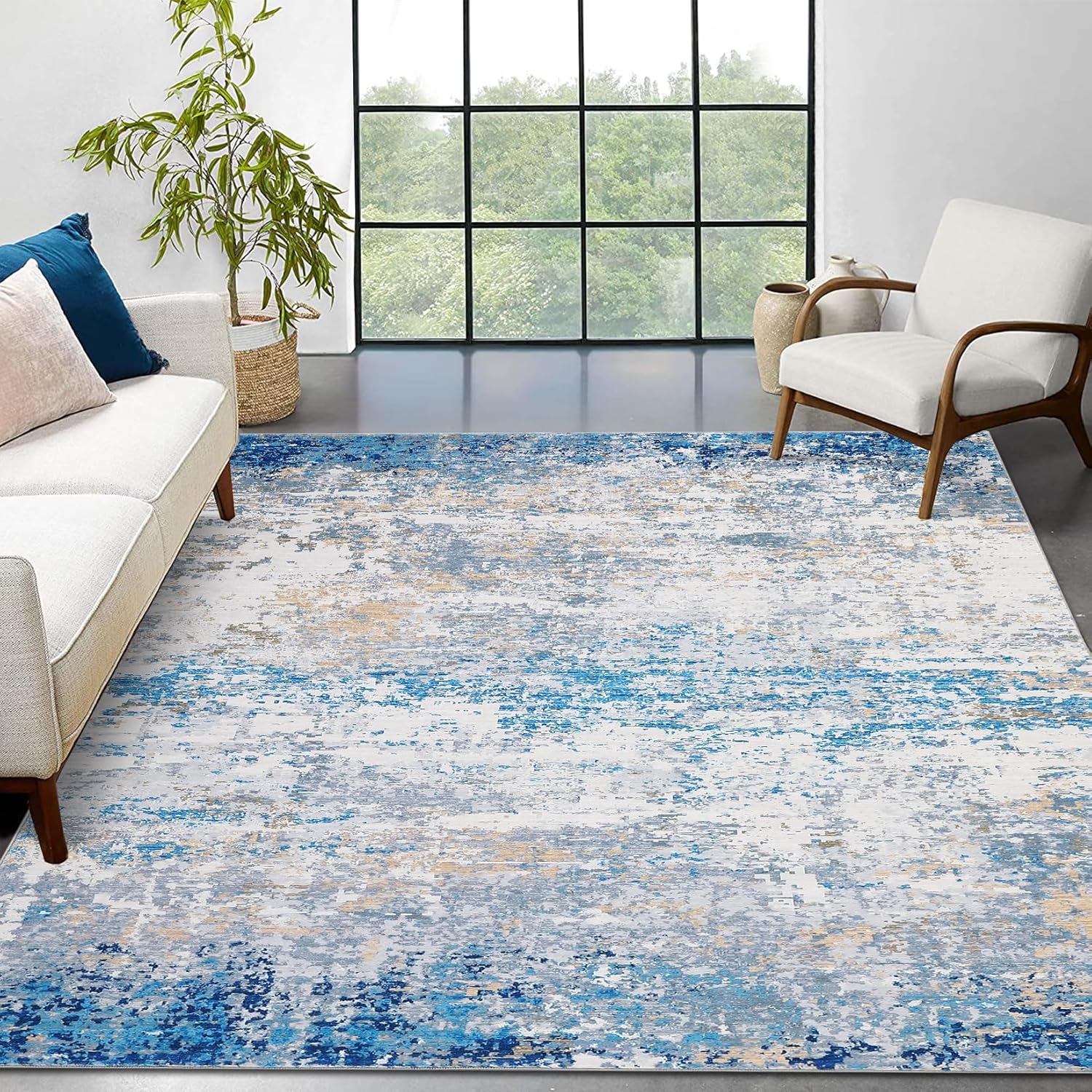 8x10 Modern Abstract Rug Faux Wool Ultra Soft Non Slip Accent