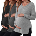 3 Pack Women's Ribbed Maternity Shirts V Neck Long Sleeve - Side Split