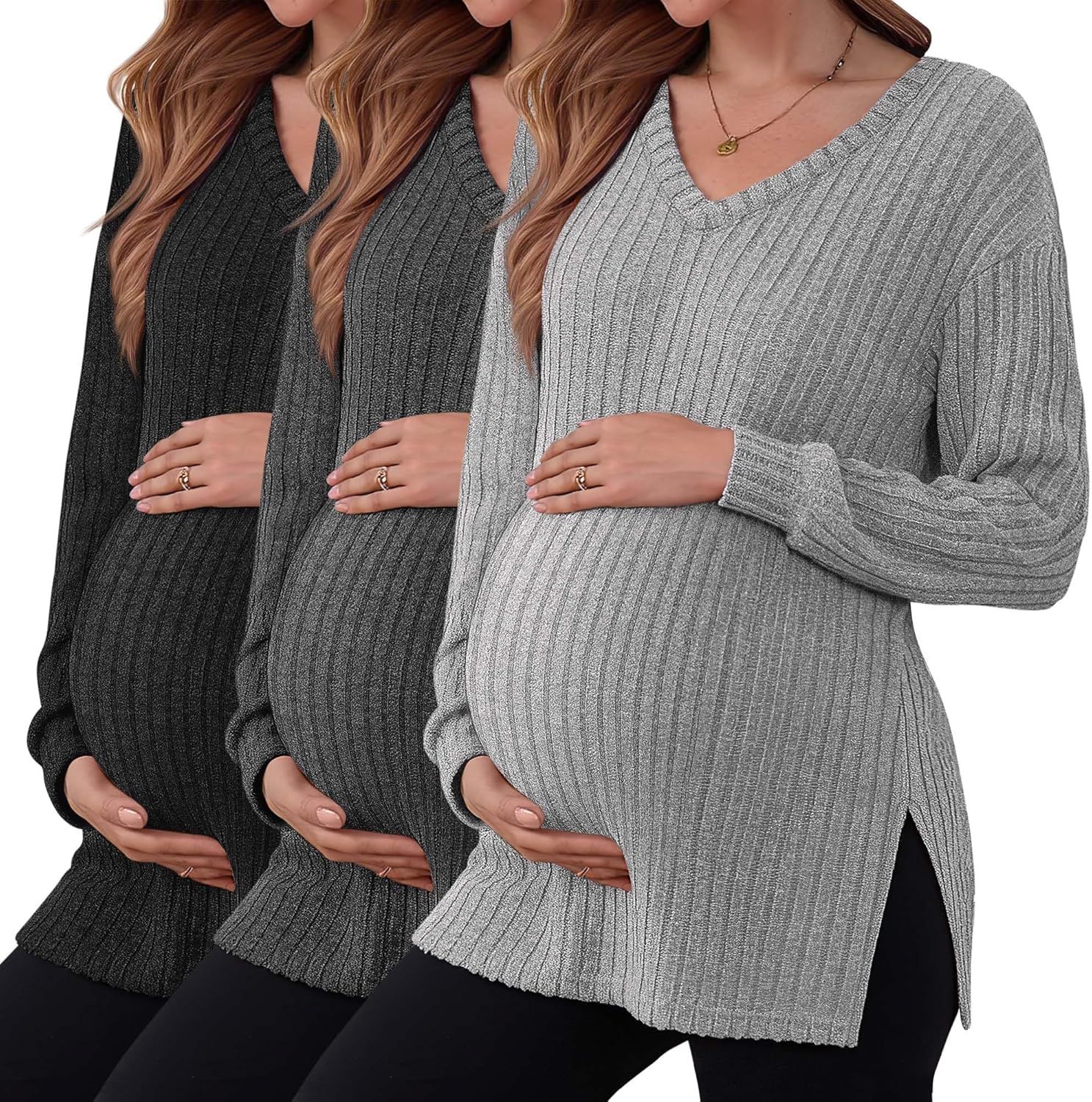 3 Pack Women's Ribbed Maternity Shirts for Stylish Comfort