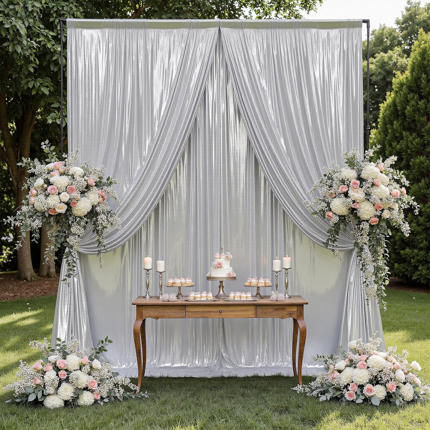 Outpain Thick Silver Sequin Backdrop Curtain for Parties