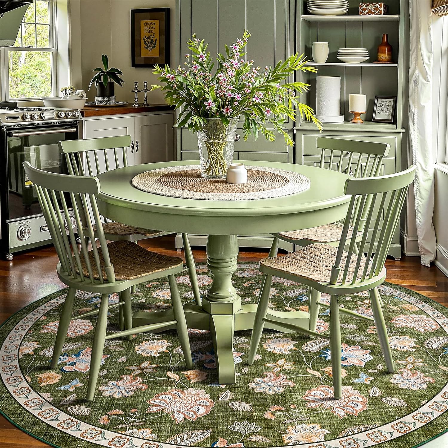 Floral Round Rug for Dining Room by jinchan - Vintage Charm