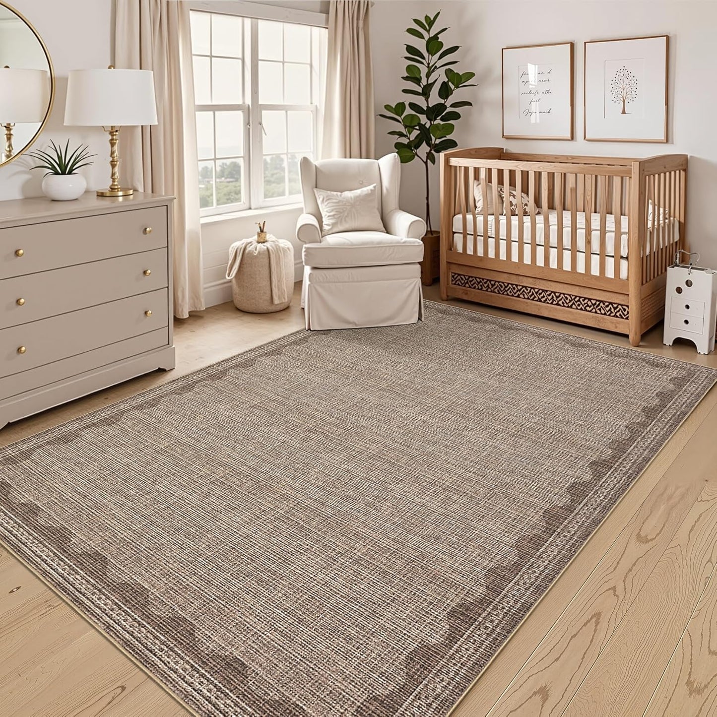 Scalloped Washable Rug 3x5 Non-Slip Low-Pile Indoor Carpet