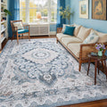 8x10 Area Rug for Bedroom - Machine Washable Vintage Blue Beige
