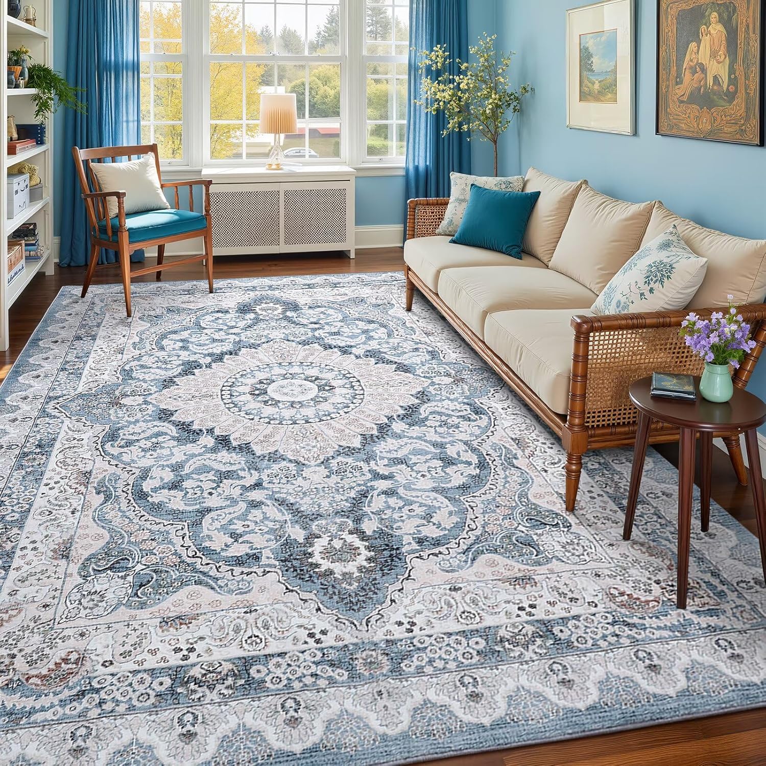 8x10 Area Rug for Bedroom with Vintage Charm and Non-Slip Backing